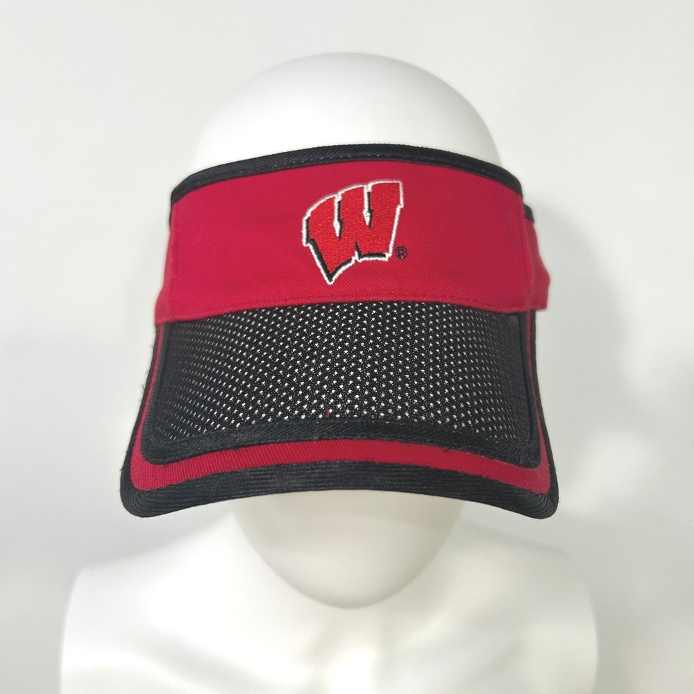 Wisconsin Badgers Starter Red Black Mesh Visor Hat‎ NCAA Collegiate Y2K Sports